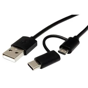 USB kábel (2.0), USB A M- USB micro B M, 1 m, kerek, fekete, műanyag zacskó